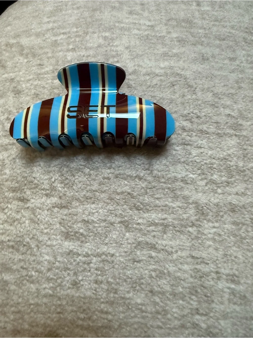 New Set Active Lisbon Striped Blue and Brown Hair Claw Clip
